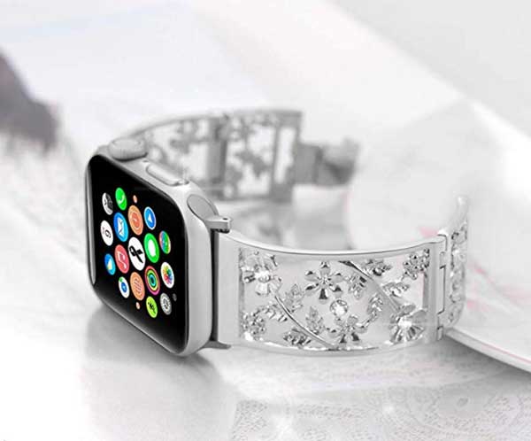 Metallarmband mit Blumenmuster für Apple Watch