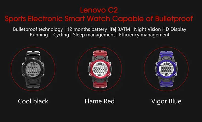 Lenovo C2 Smartwatch – Outdoor-Smartwatch mit FSTN-Display