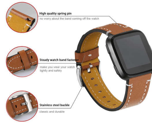 Bestes Fitbit Versa-Lederband – Wasserdichtes Armband aus echtem Leder