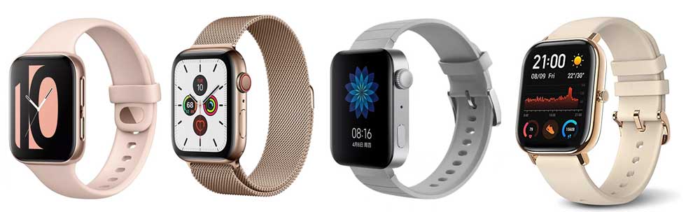 Vergleich der Spezifikationen Oppo Watch, Apple Watch, Mi Watch und Amazfit GTS